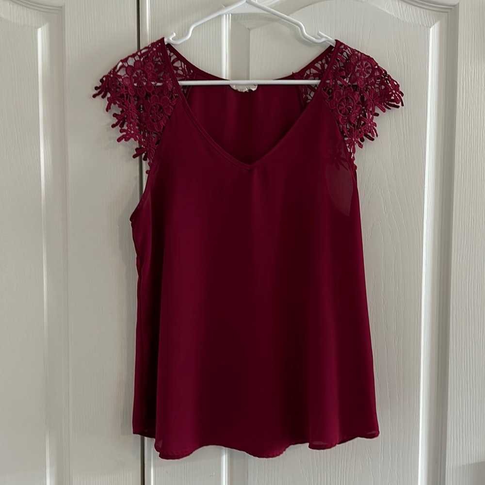 Wine colored lace detail top